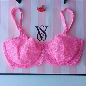 Victoria's Secret Vibrant Pink Lace Bra Size34D
